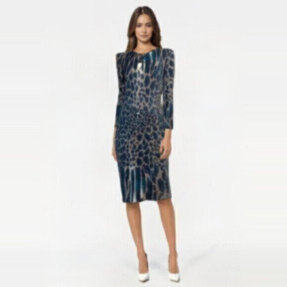 Cache Cheetah Print Fitted Midi Dress - Picture 1 of 15